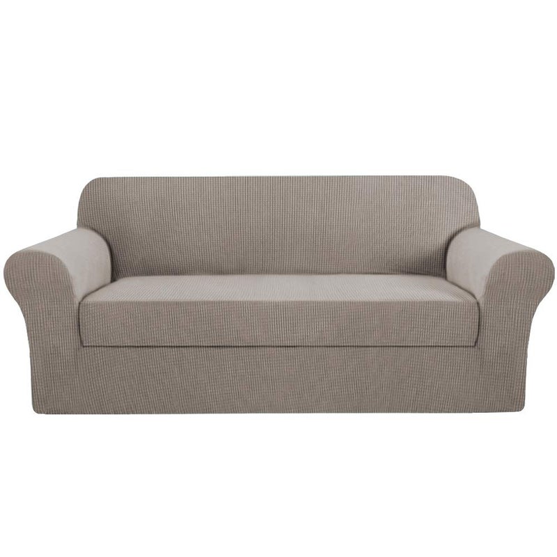 H.VERSAILTEX High Stretch Sofa Cover 2 Pieces Couch Covers Stylish Furniture Cover/Protector Soft with Spandex Jacquard Checked Pattern Fabric Suit for T Cushion/Box Cushion (Sofa 72"-88", Taupe) - Image 1